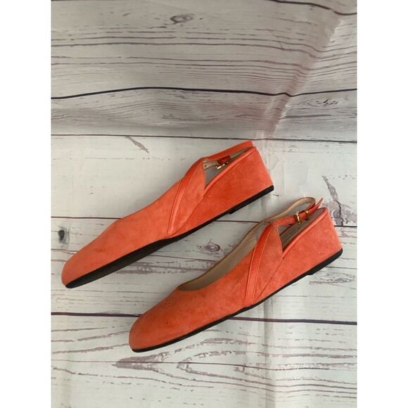 Women's Rue du Jour Orange Suede Slingback Wedge Heels Size 38 - Picture 4 of 10